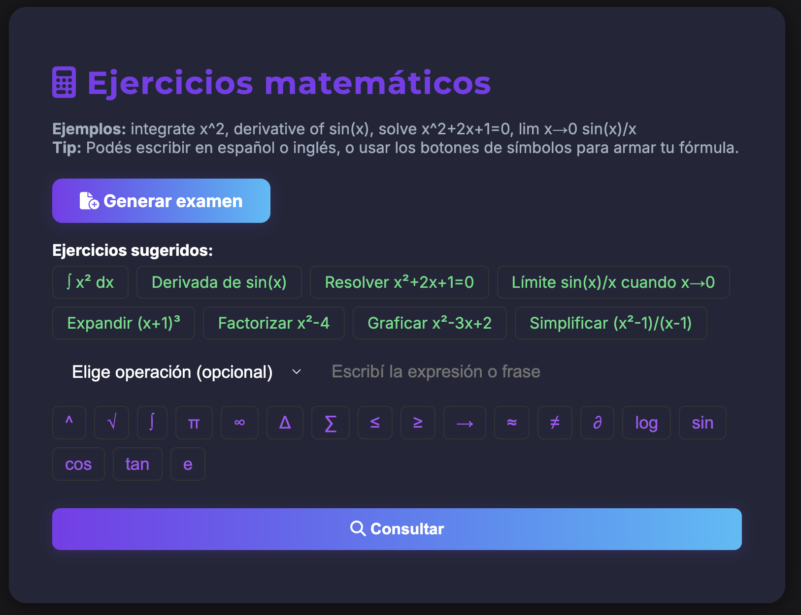 Ejercicios matemáticos